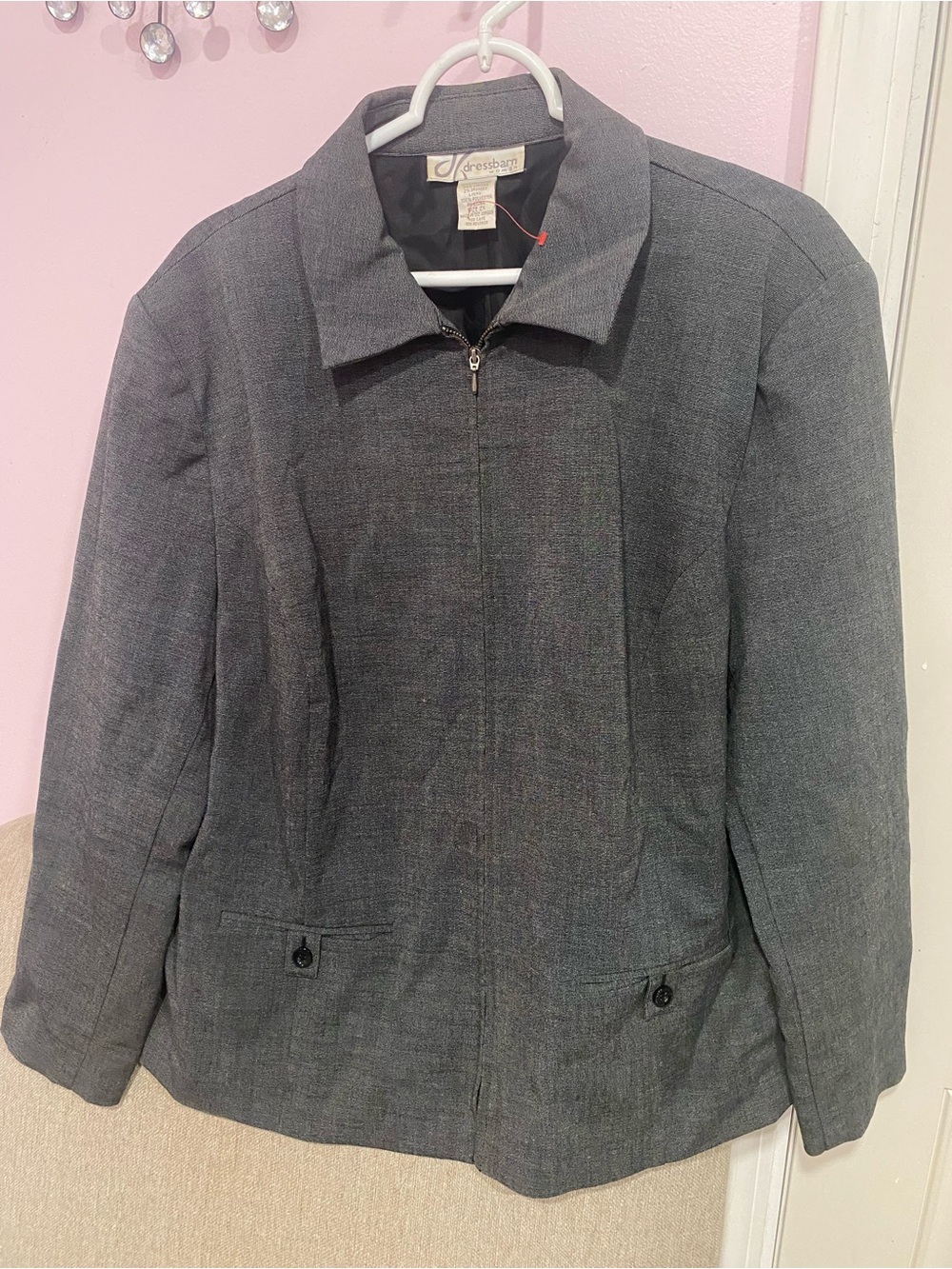 dressbarn Women's Charcoal Gray Zip-Front Blazer